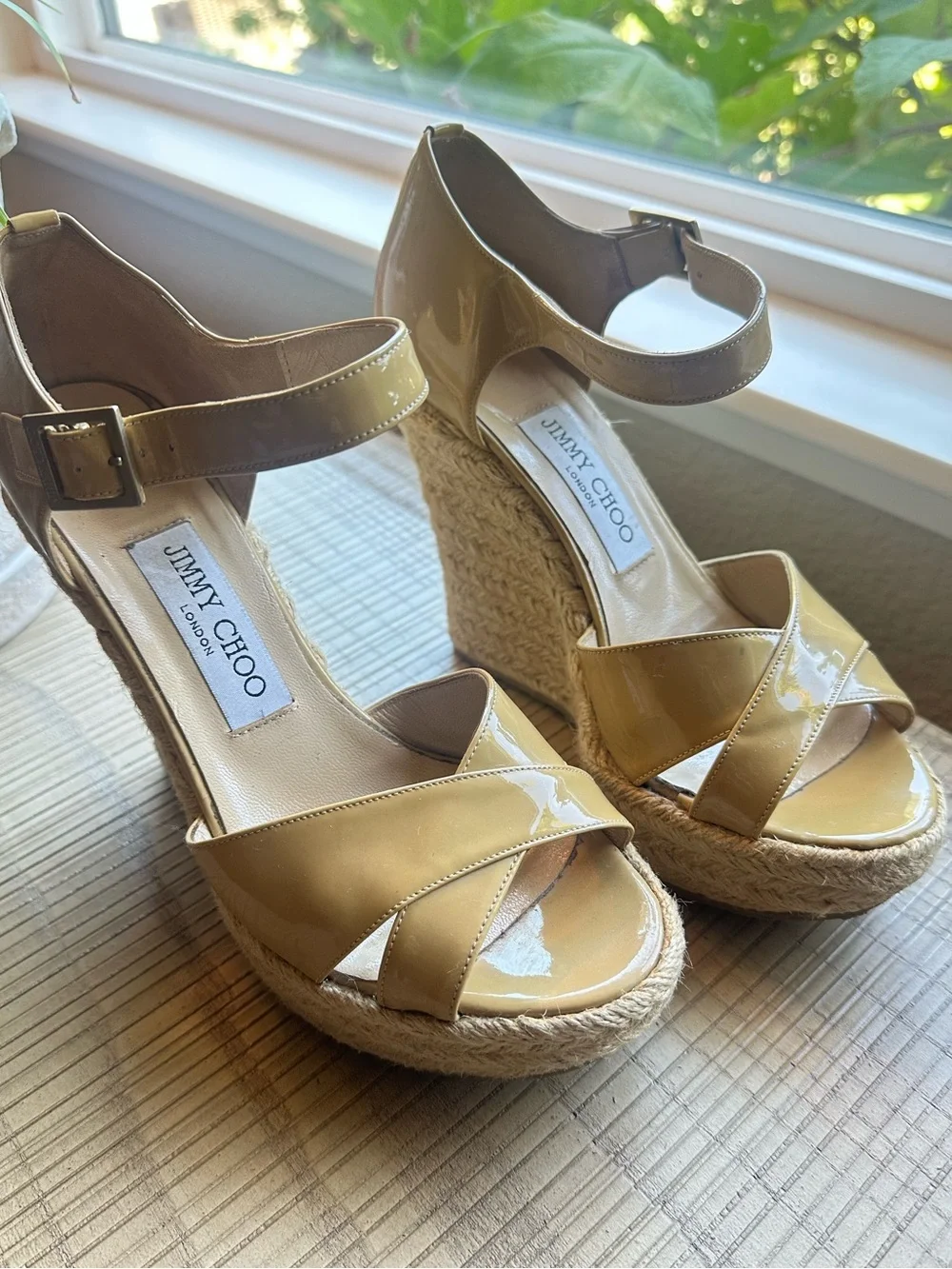 Jimmy Choo Nude Patent Espadrille- size 7